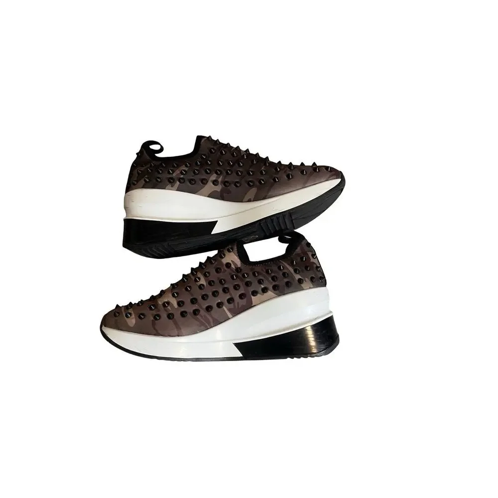 GIANNI BINI Pellow Camo Studded Slip-On Platform Wedge Sneakers| Women’s: 7.5/8